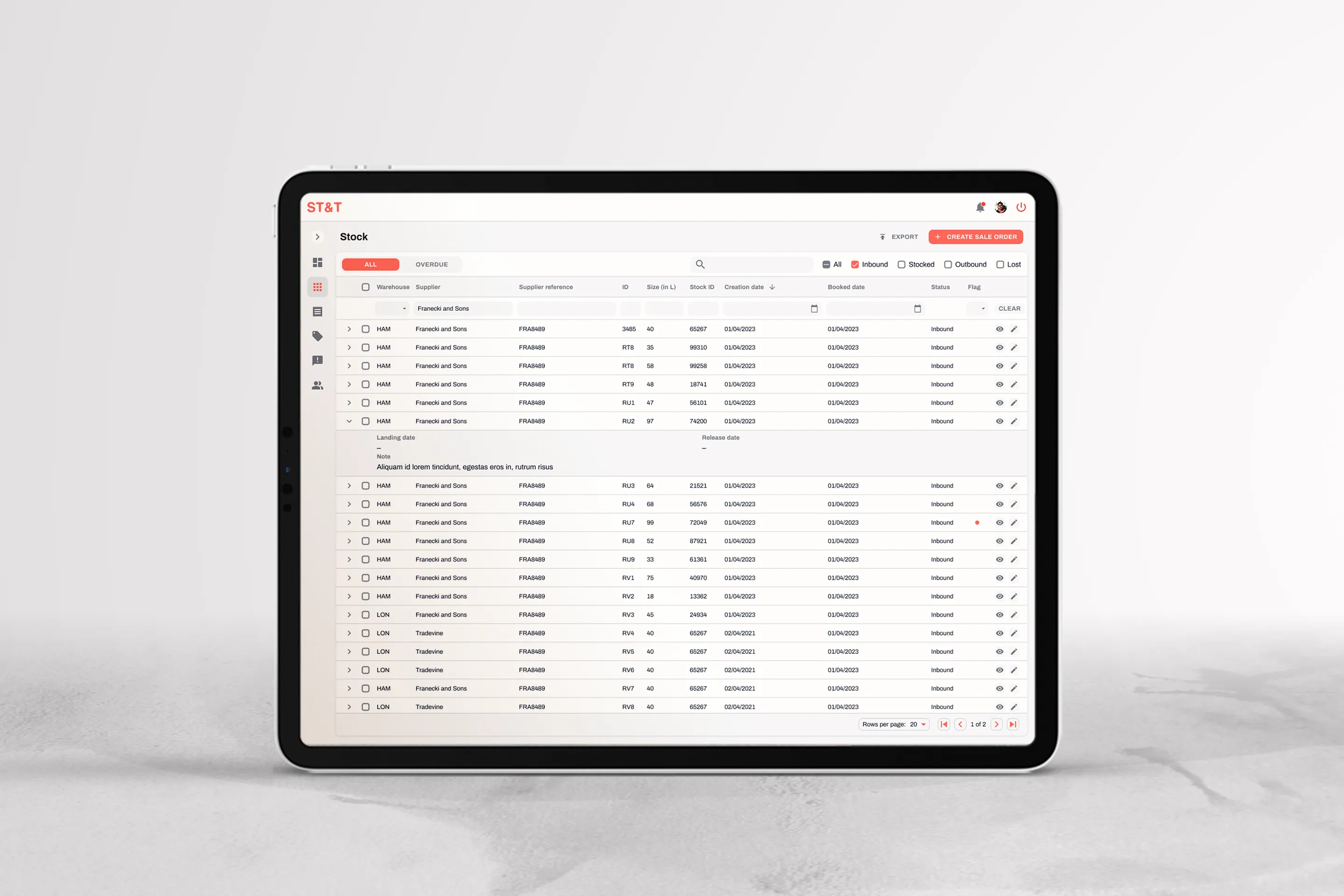 Stock platform stocks list page