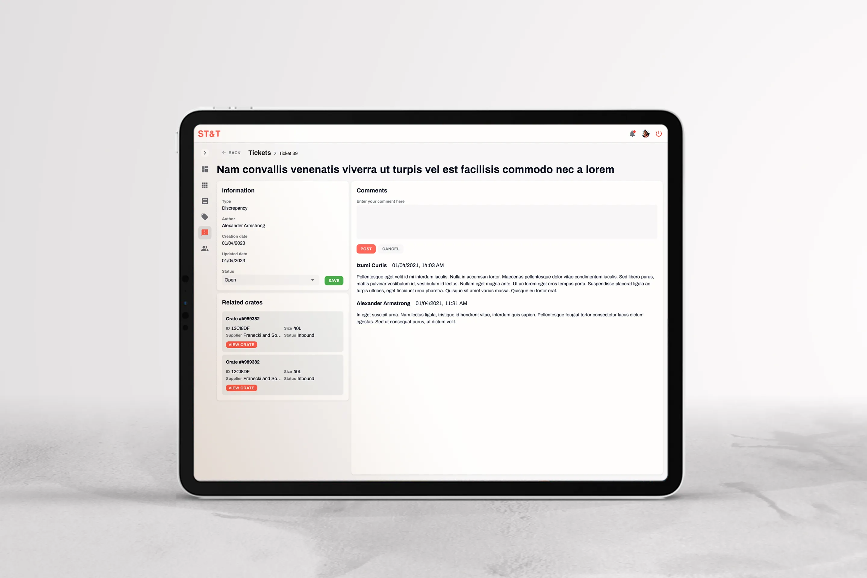 Stock platform tickets view page